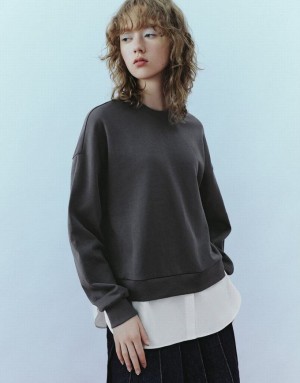 Urban Revivo 2 In 1 Crew Neck Loose スウェットシャツ レディース 暗グレー | 879630-DOV