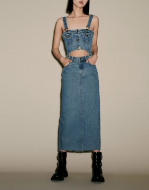 Urban Revivo 2 In 1 Pinafore デニムワンピース レディース 青 | 391467-NDI