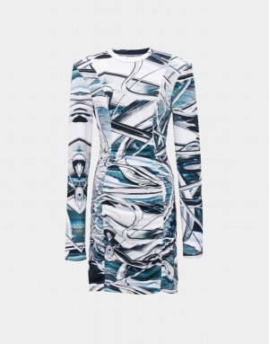 Urban Revivo Abstract Print Ruched Front Bodycon カジュアルドレス レディース グレー | 052983-SIO