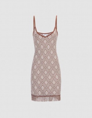 Urban Revivo Argyle Pattern Raw Hem Bodycon Cami ニットワンピース レディース ブラウン | 086217-SLA