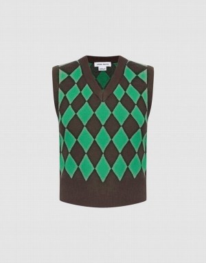 Urban Revivo Argyle Pattern タンクトップ レディース 緑 ブラウン | 807235-JHP