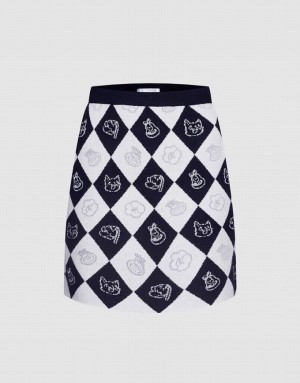 Urban Revivo Argyle Pattern ニット スカート レディース 黒 白 | 896243-UTP