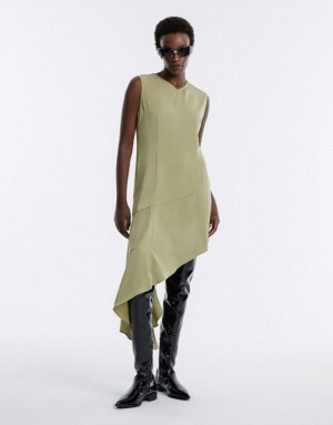 Urban Revivo Asymmetrical Hem ノースリーブ カジュアルドレス レディース 緑 | 310958-ZGQ