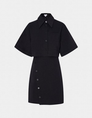 Urban Revivo Button Down A-Line Collar シャツワンピース レディース 黒 | 350782-SYT