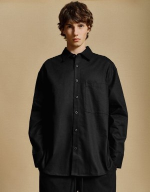 Urban Revivo Button Up Loose シャツ メンズ 黒 | 697148-BNF