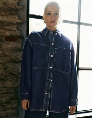 Urban Revivo Button Up Oversized Denim シャツ レディース 青 | 319074-CGA