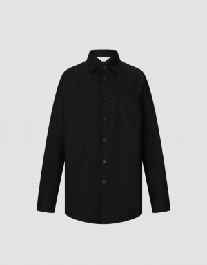 Urban Revivo Button Up Oversized シャツ メンズ 黒 | 285096-IKF