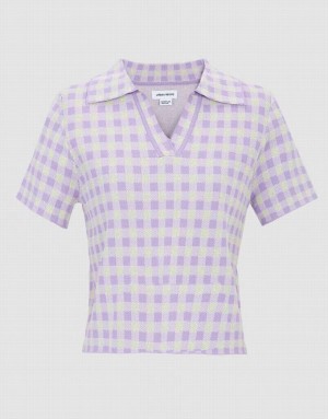 Urban Revivo Checkered Short Sleeve ニット Top カーディガン レディース 紫 | 508613-FKA