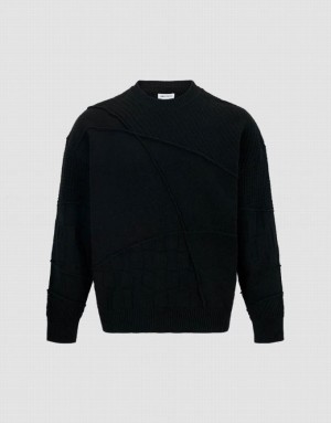 Urban Revivo Crew Neck ニット カーディガン メンズ 黒 | 481350-XIE