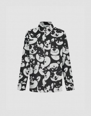 Urban Revivo Dog Printed Oversized シャツ メンズ 黒 | 025948-QPE