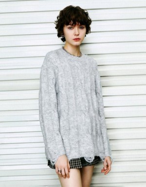 Urban Revivo Drop Shoulder Sleeve Crew Neck セーター レディース グレー | 218746-WAN