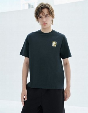 Urban Revivo Drop Shoulder Sleeve Crew Neck Tシャツ メンズ 青 | 104658-ROB