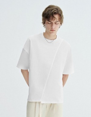 Urban Revivo Drop Shoulder Sleeve Crew Neck Tシャツ メンズ 白 | 287139-DAM