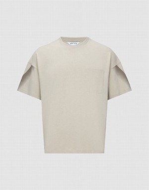 Urban Revivo Drop Shoulder Sleeve Crew Neck Tシャツ メンズ カーキ | 783962-PTS