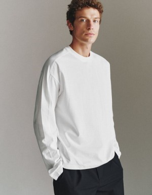 Urban Revivo Drop Shoulder Sleeve Crew Neck Tシャツ メンズ 白 | 765389-QKO