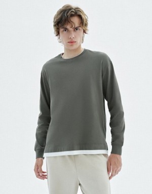 Urban Revivo Drop Shoulder Sleeve Crew Neck Tシャツ メンズ 緑 | 420367-ABH