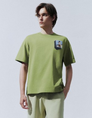 Urban Revivo Drop Shoulder Sleeve Tシャツ メンズ 緑 | 287061-QUF