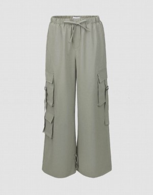 Urban Revivo Elastic Waist ワイド-Leg パンツ レディース 緑 | 016294-FUZ