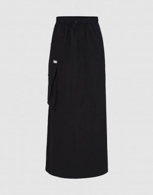 Urban Revivo Elastic Waist Midi 真っ直ぐ スカート レディース 黒 | 095287-DJQ