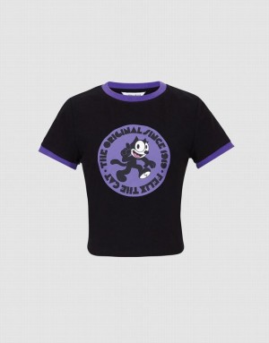 Urban Revivo Felix The Cat Tシャツ レディース 黒 | 097382-RHZ