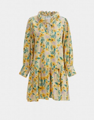 Urban Revivo Floral Print Knot Front Ruffle Hem カジュアルドレス レディース 黄色 | 659120-ISQ