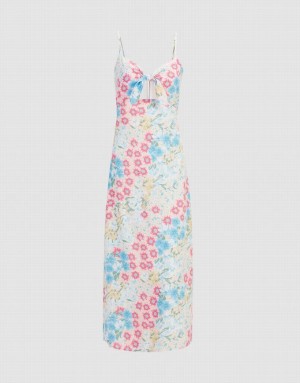 Urban Revivo Floral Print Tie Front Cut Out Cami ワンピース レディース 青 | 985016-DBG