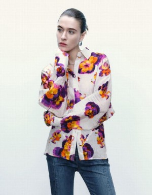 Urban Revivo Flower Printed Button Up シャツ レディース 紫 | 579426-HRK