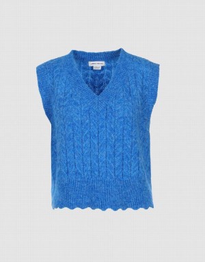 Urban Revivo Fuzzy Cable Knit タンクトップ レディース 青 | 562314-OQG