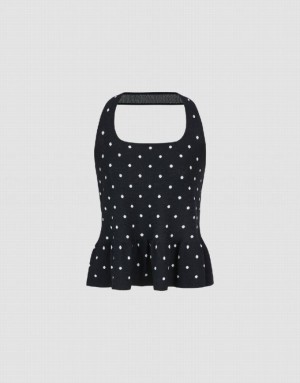 Urban Revivo Halter Neck Polka Dot ニット Top カーディガン レディース 黒 | 768012-MOR