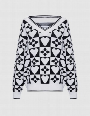 Urban Revivo Heart & Checkered Pattern セーター レディース 白 黒 | 532641-WMU