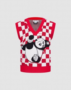 Urban Revivo Kung Fu Panda Checkered タンクトップ レディース 赤 白 | 873049-LYE