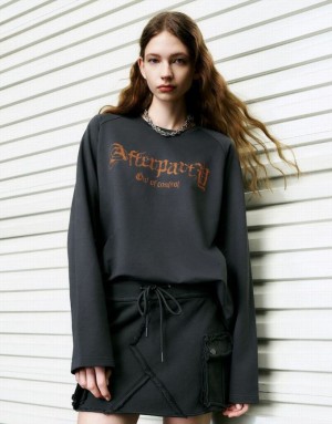 Urban Revivo Letter Printed Crew Neck Loose Tシャツ レディース 暗グレー | 487261-OBN