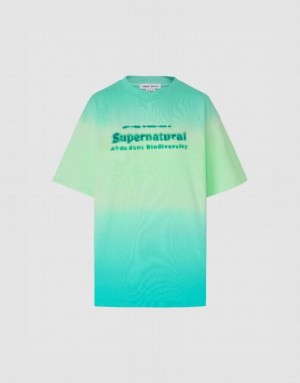 Urban Revivo Letter Printed Gradient Tシャツ レディース 緑 | 594370-MIL