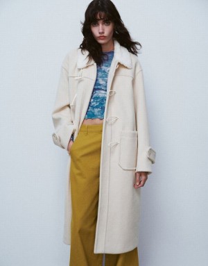 Urban Revivo Loose Long With Furry Collar コート レディース 白 | 431078-JFN