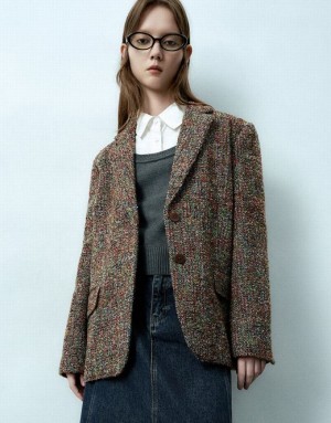 Urban Revivo Notch Lapel Tweed ブレイザーズ レディース カラー | 019528-KVT