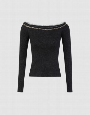 Urban Revivo Off-Shoulder Knit カーディガン レディース 黒 | 723598-DHX