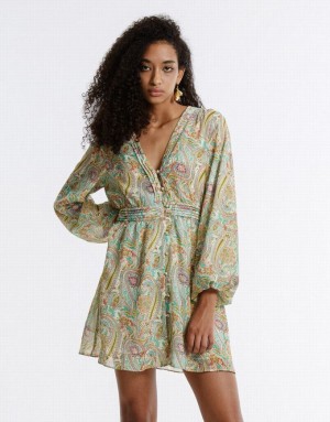 Urban Revivo Paisley Print Chiffon カジュアルドレス レディース 緑 | 109452-EWM