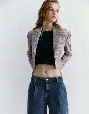 Urban Revivo Plaid Cropped ブレイザーズ レディース 赤 | 542731-SOD