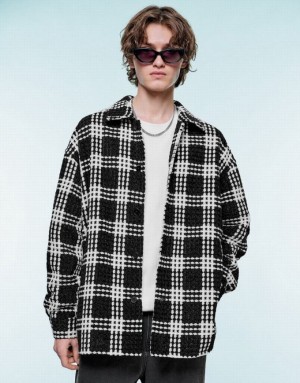 Urban Revivo Plaid Loose ジャケット メンズ 黒 | 261940-RVY