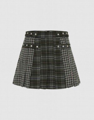 Urban Revivo Plaid Mini A-Line スカート レディース 緑 | 348056-FNL