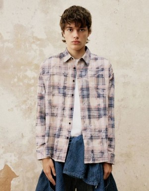 Urban Revivo Plaid Oversized シャツ メンズ カーキ | 972546-YMK