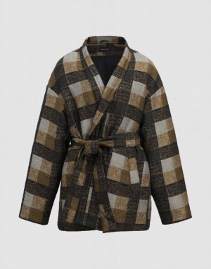 Urban Revivo Plaid With Belt ダウンジャケット レディース カーキ | 574981-MXA