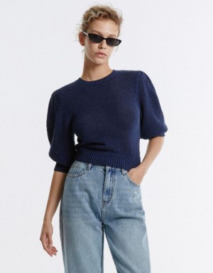 Urban Revivo Plain Cropped セーター レディース ネイビー | 965483-NJM