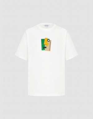 Urban Revivo Printed Crew Neck Tシャツ メンズ 白 | 029315-OQA