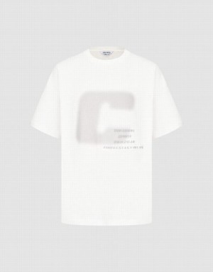 Urban Revivo Printed Crew Neck 真っ直ぐ Tシャツ メンズ 白 | 415092-OHK