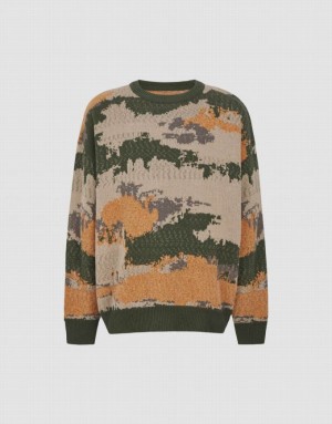 Urban Revivo Printed Crew Neck ニット カーディガン メンズ カラー | 705342-LKQ