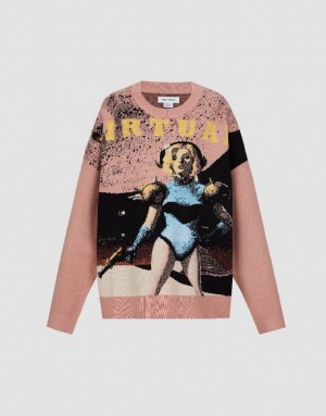 Urban Revivo Printed Crew Neck ニット カーディガン レディース カラー | 741925-KPC