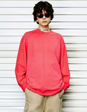 Urban Revivo Raglan Sleeve Crew Neck Loose スウェットシャツ レディース ピンク | 254973-NCI