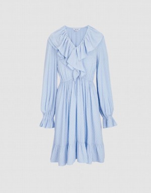 Urban Revivo Ruffle Hem V Neck カジュアルドレス レディース 青 | 867905-TRZ