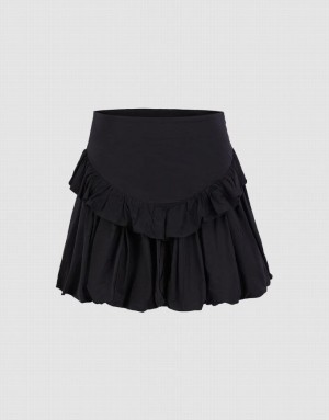 Urban Revivo Ruffled Ruched スカート レディース 黒 | 698124-KYL